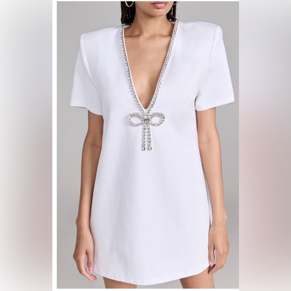 White Mini Rhinestone Bow Dress